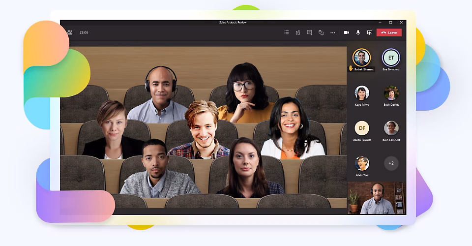 A video call in Together mode on Teams.